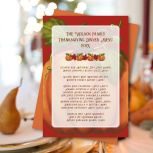 Thanksgiving Pompoen Familie Diner Menu Sjabloon Kaart