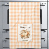 Thanksgiving pompoen gingham pastel Oranje naam Theedoek