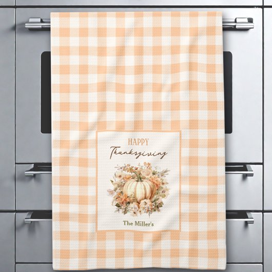 Thanksgiving pompoen gingham pastel Oranje naam Theedoek