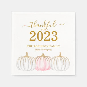 Thanksgiving pompoen gouden script gepersonaliseer servet