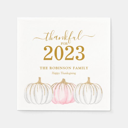 Thanksgiving pompoen gouden script gepersonaliseer servet (Voorkant)