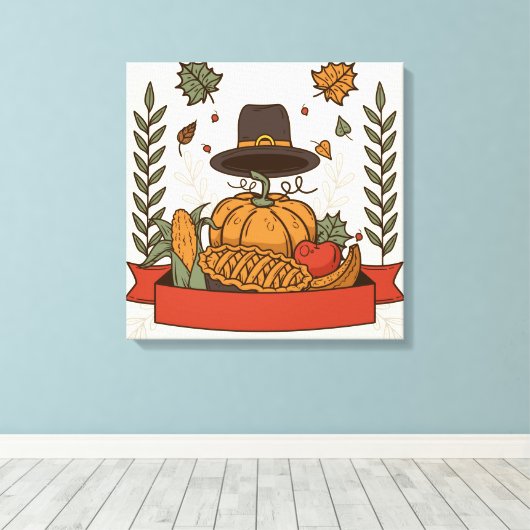 Thanksgiving Pompoen & Herfst Canvas Afdruk (Insitu (Houten vloer))
