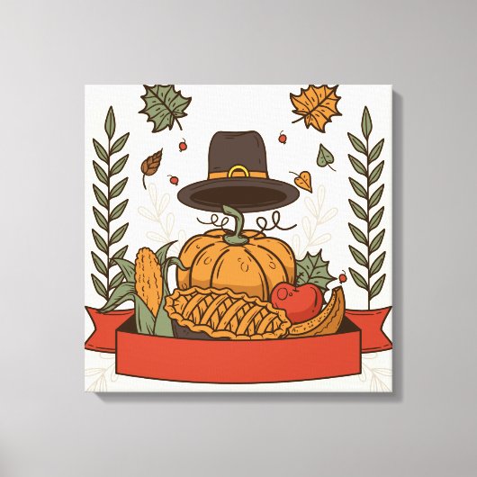 Thanksgiving Pompoen & Herfst Canvas Afdruk (Voorkant)