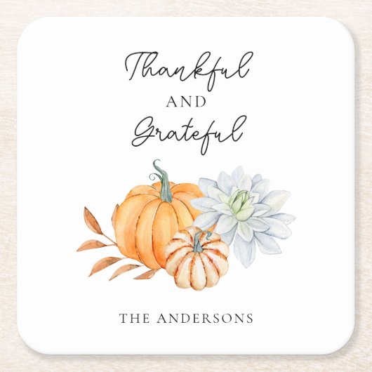 Thanksgiving pompoen Herfst Dankbaar Elegant Kartonnen Onderzetters (Voorkant)