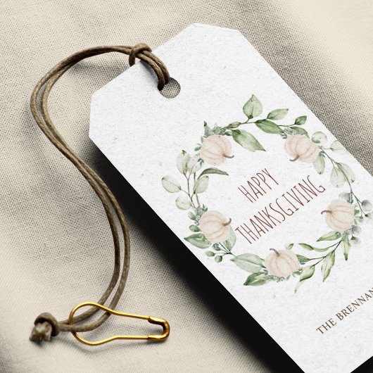 Thanksgiving pompoen Herfst groen eucalyptus Cadeaulabel