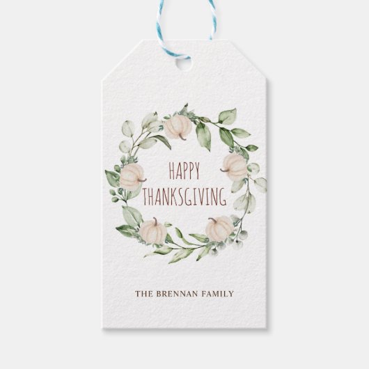 Thanksgiving pompoen Herfst groen eucalyptus Cadeaulabel (Voorkant)