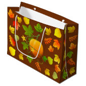 Thanksgiving pompoen & herfstbladeren op bruin groot cadeauzakje (Voorkant Gekanteld)