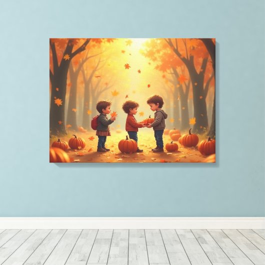 Thanksgiving pompoen kinderen canvas afdruk (Insitu (Houten vloer))