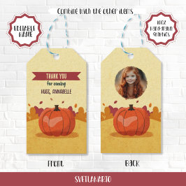 Thanksgiving Pompoen Kinderfoto Herfst Cadeautag Cadeaulabel