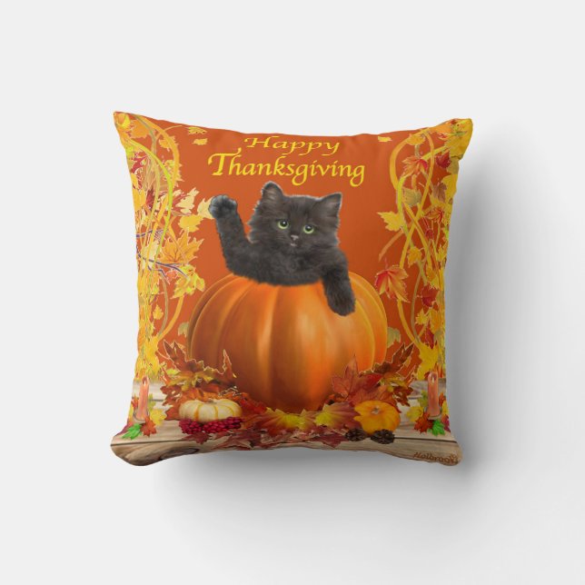 Thanksgiving Pompoen Kitty Kussen (Voorkant)