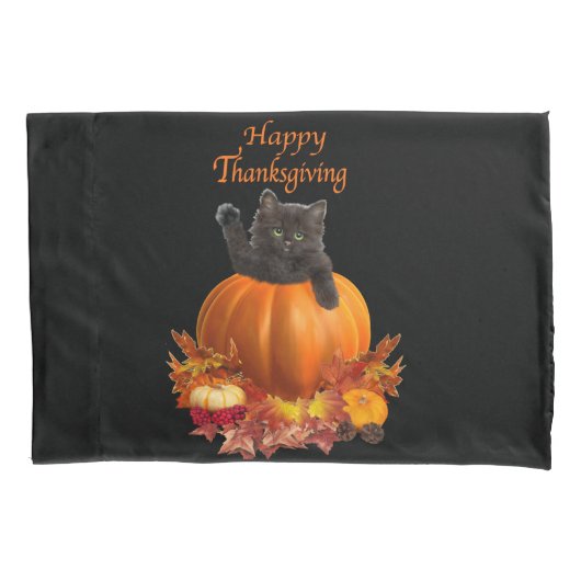 Thanksgiving Pompoen Kitty Kussensloop (Voorkant)