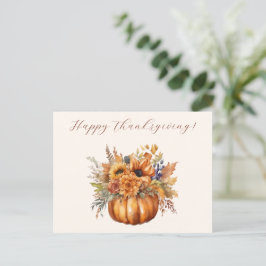 Thanksgiving-Pompoen met Bloemen- Briefkaart