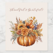 Thanksgiving-Pompoen met Bloemen- Wijn Etiket (Enkel label)