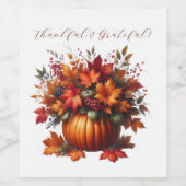 Thanksgiving-Pompoen met Fall Leaves Wijn Etiket (Enkel label)