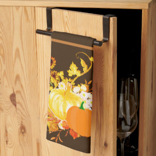 Thanksgiving Pompoen met Herfstbladeren Vakantie Theedoek