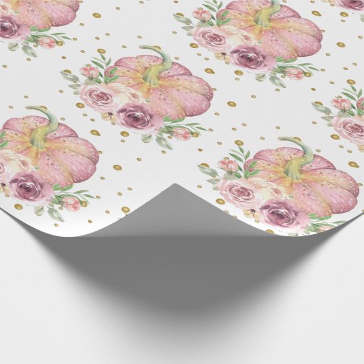 Thanksgiving Pompoen met roze en glitter details Cadeaupapier (Hoek)