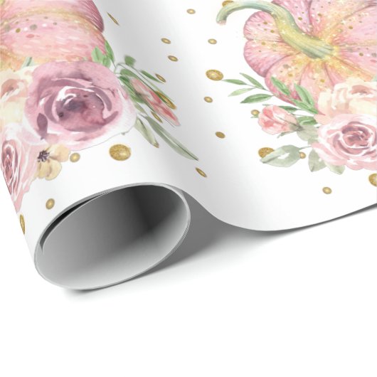 Thanksgiving Pompoen met roze en glitter details Cadeaupapier (Rol Hoek)