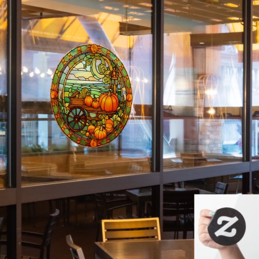 Thanksgiving Pompoen Oogst Faux Glas in lood Raamsticker (Restaurant Raam)