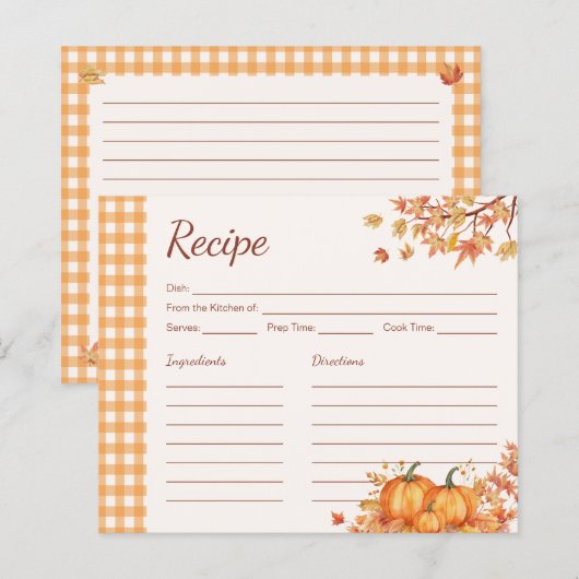 Thanksgiving Pompoen Oogst Gingham Receptkaart (Voorkant / Achterkant)