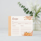 Thanksgiving Pompoen Oogst Gingham Receptkaart (Staand voorkant)