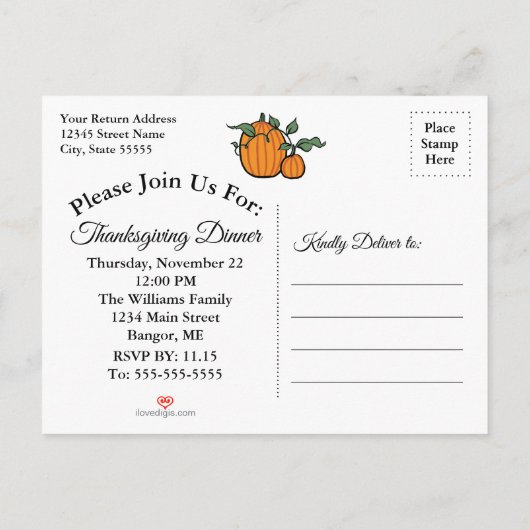 Thanksgiving Pompoen Oogst Save the Date Uitnodiging Briefkaart (Achterkant)