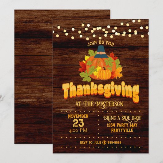 Thanksgiving pompoen pelgrim lichten kaart (Voorkant / Achterkant)