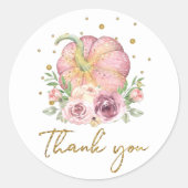 Thanksgiving Pompoen Roze Dank u Ronde Sticker (Voorkant)