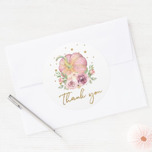 Thanksgiving Pompoen Roze Dank u Ronde Sticker (Envelop)