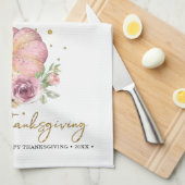 Thanksgiving pompoen roze familienaam theedoek (Quarter Fold)