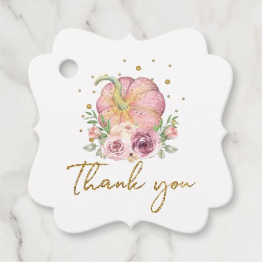 Thanksgiving Pompoen Roze Goud Dank u Bedankjes Labels (Voorkant)