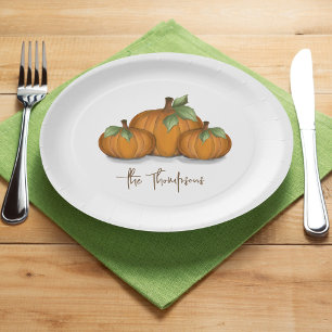 Thanksgiving pompoen rustiek gepersonaliseerd papieren bordje