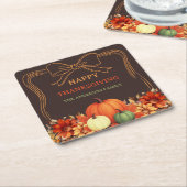 Thanksgiving pompoen sinaasappel boog met de hand  kartonnen onderzetters (Schuin)