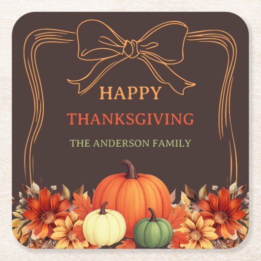 Thanksgiving pompoen sinaasappel boog met de hand  kartonnen onderzetters (Voorkant)