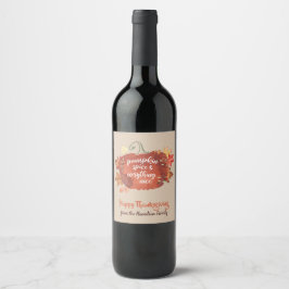 Thanksgiving pompoen Spice Dinner Brown Wine Label Wijn Etiket