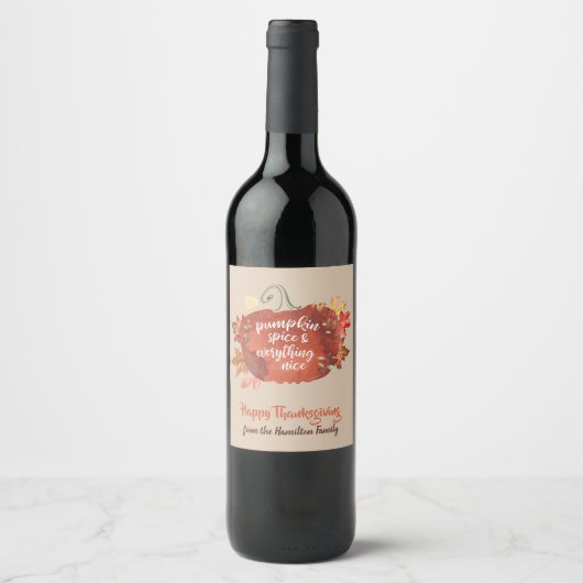 Thanksgiving pompoen Spice Dinner Brown Wine Label Wijn Etiket (Voorkant)