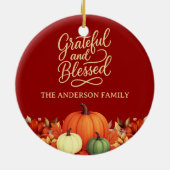 Thanksgiving pompoen terracotta Dankbaar gezegend Keramisch Ornament (Achterkant)