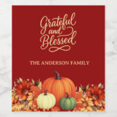 Thanksgiving pompoen terracotta Dankbaar gezegend Wijn Etiket (Enkel label)