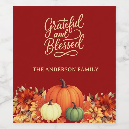 Thanksgiving pompoen terracotta Dankbaar gezegend Wijn Etiket (Enkel label)
