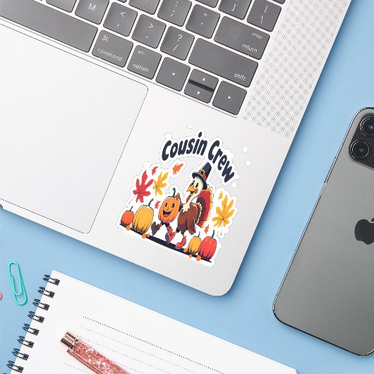 Thanksgiving pompoen van neef en neef sticker (Laptop met iPhone)