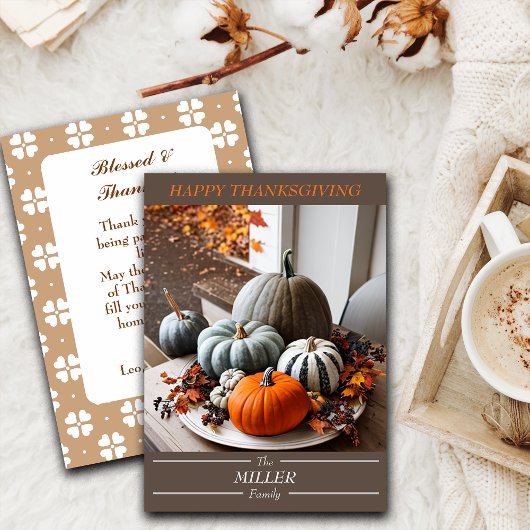 Thanksgiving pompoenen bewerkbare familie feestdagenkaart