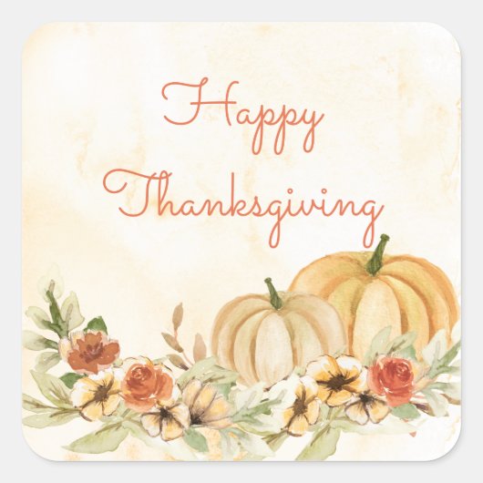 Thanksgiving Pompoenen Bloem Waterverf Script Vierkante Sticker (Voorkant)