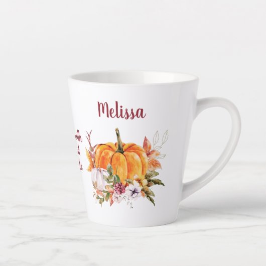 Thanksgiving pompoenen en bloemen met tekstlatine latte mok (Rechts)
