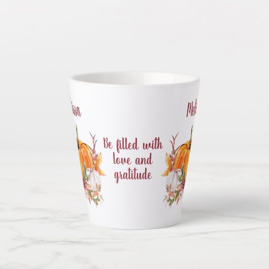 Thanksgiving pompoenen en bloemen met tekstlatine latte mok (Voorkant)