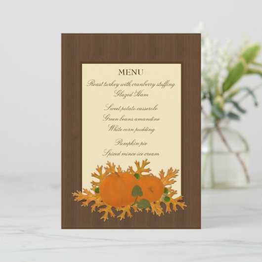 Thanksgiving pompoenen en eikenbladeren menu (Staand voorkant)