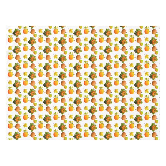 Thanksgiving pompoenen en rode bladeren op wit tafelkleed (Voorkant (Horizontaal))