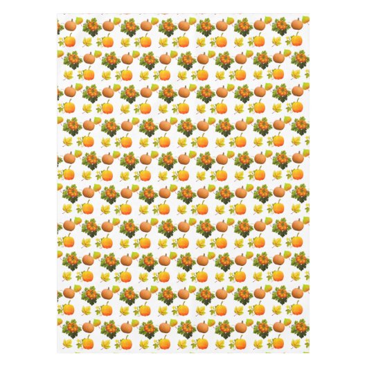 Thanksgiving pompoenen en rode bladeren op wit tafelkleed (Voorkant)