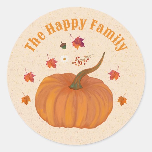 Thanksgiving pompoenen herfst gebladerte personali ronde sticker (Voorkant)