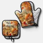 Thanksgiving pompoenen herfstbladeren ovenwant & pannenlap set (Voorkant / Achterkant)