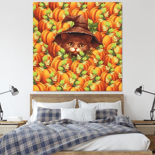 THANKSGIVING POMPOENEN SCHATTIGEE KAT CANVAS AFDRUK (Insitu (Slaapkamer))