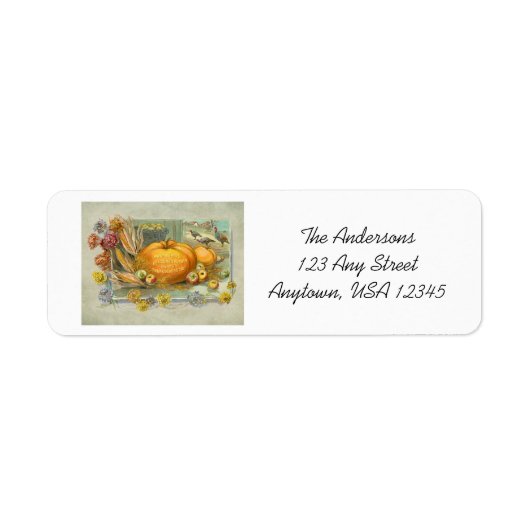  Thanksgiving pompoenen, vruchten en bloemen Etiket (Voorkant)
